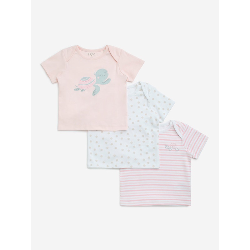 HOP Baby Pink Multiple Printed Cotton Tops – Pack of 3 LBNU253622050209
