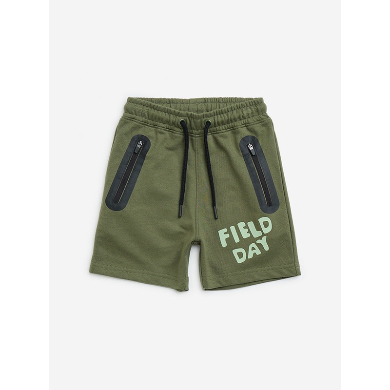 HOP Kids Olive Mid-Rise Cotton-Blend Shorts