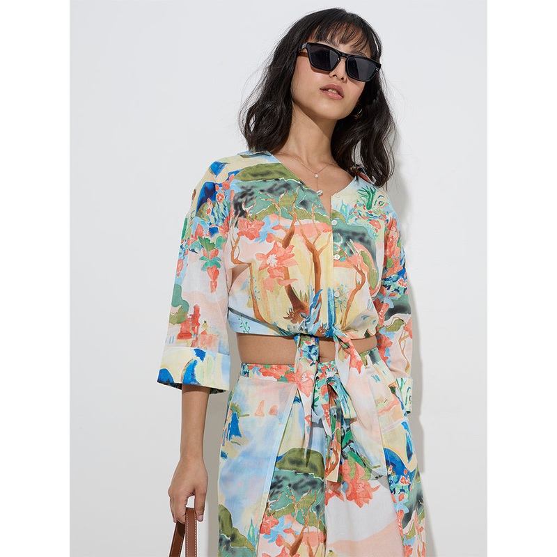 LOV Multicolour Scenic-Inspired Cotton Blouse