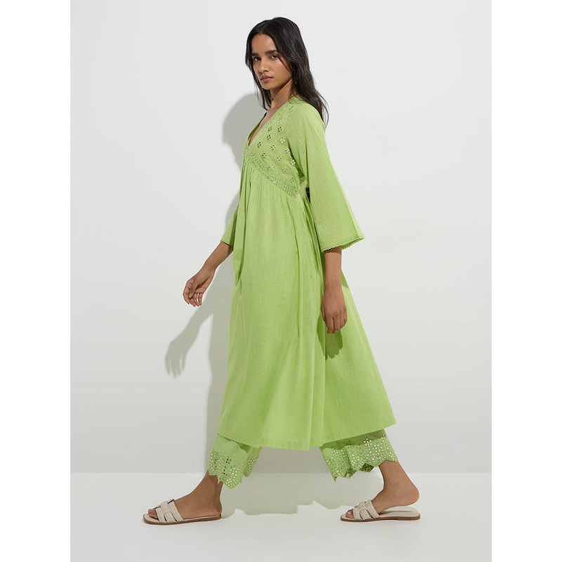 Utsa Green Mirror Detail Ethnic Cotton Pants