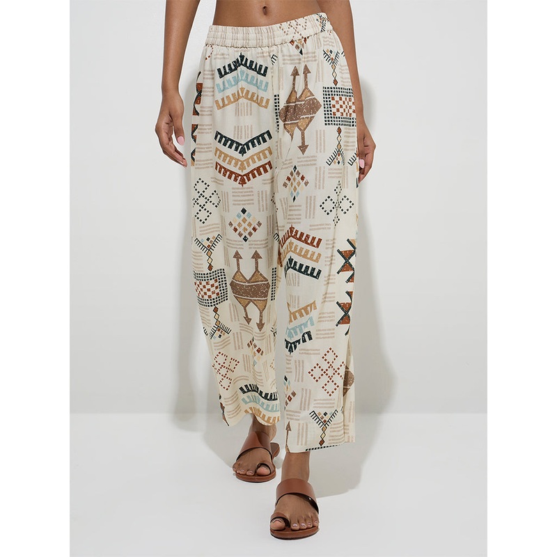 Utsa Light Beige Abstract Design Palazzos