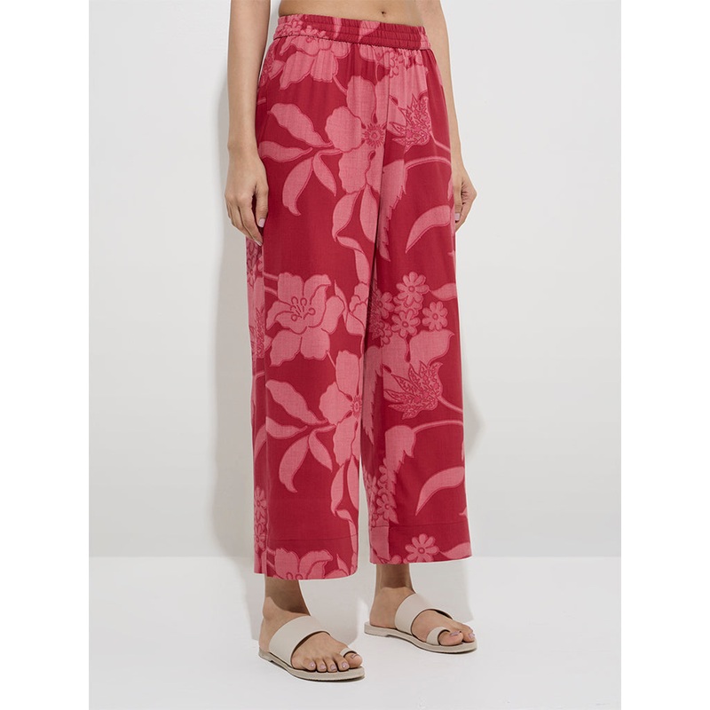 Utsa Red Floral Design Palazzos