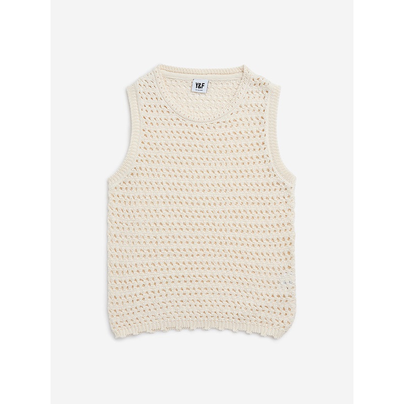 Y&F Kids Off-White Knitted Cotton-Blend Top