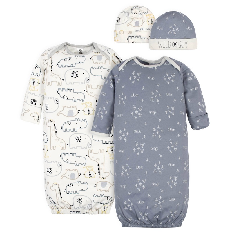 4-Piece Baby Boys Organic Wild Guy Gowns & Caps