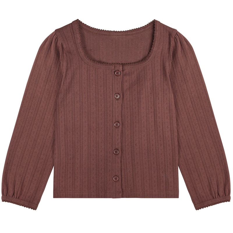 Button Pointelle Tee in Marsala by Little Cotton Clothes – Last Ones In Stock – 2-6 Years