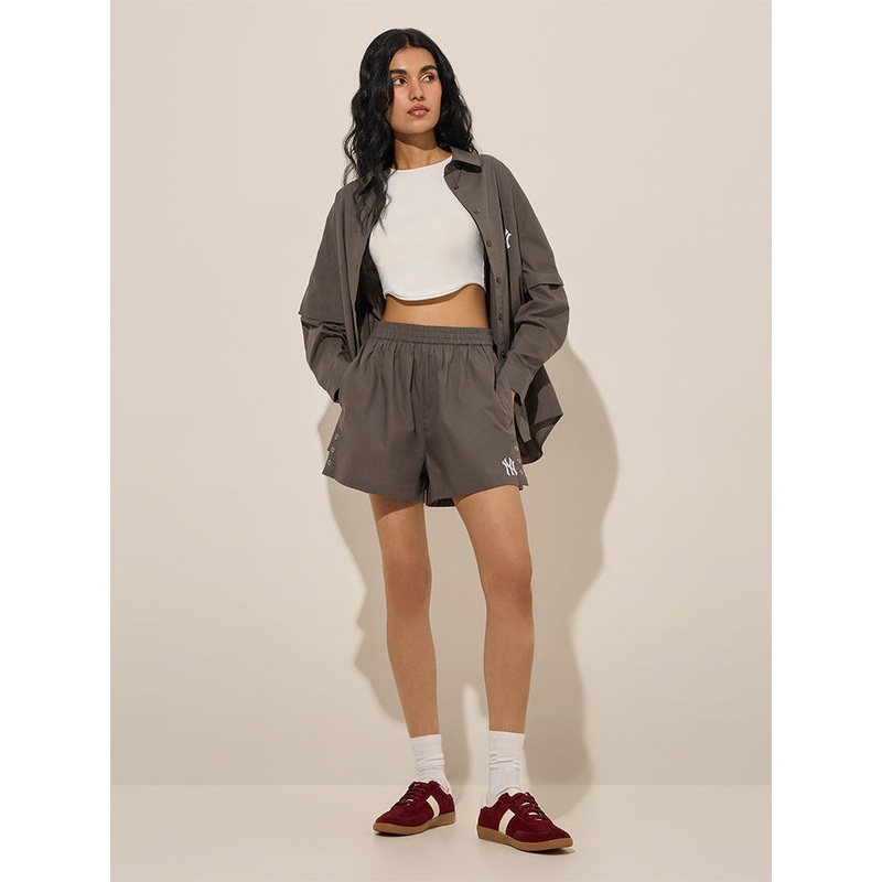 Nuon Grey High-Rise Cotton Shorts