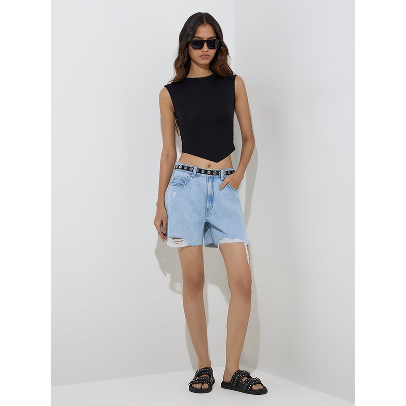 Nuon Light Blue Distressed Denim Shorts