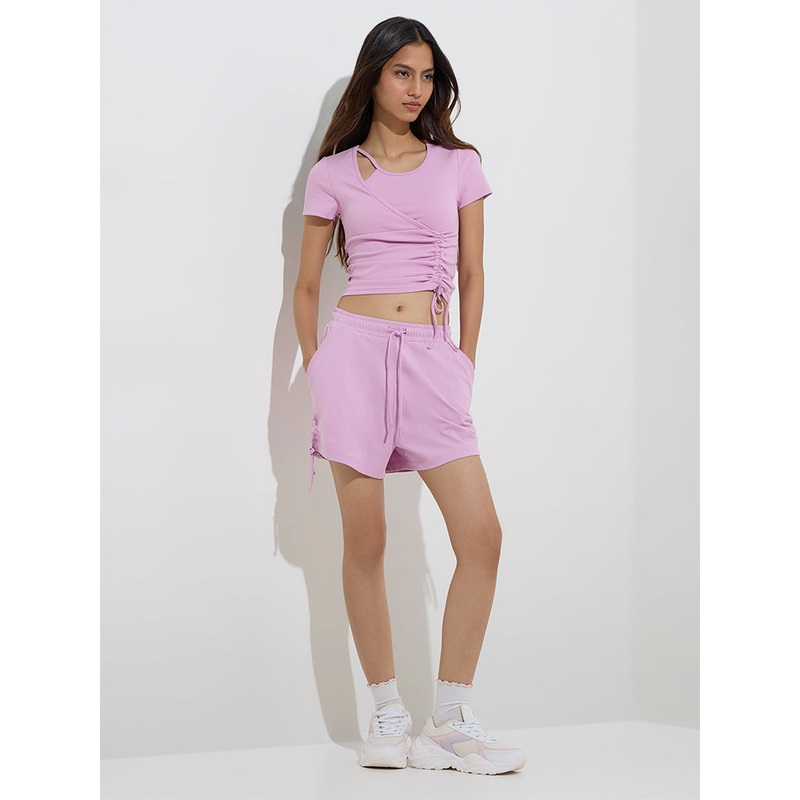 Studiofit Pink Ruched-Detailed Cotton Top