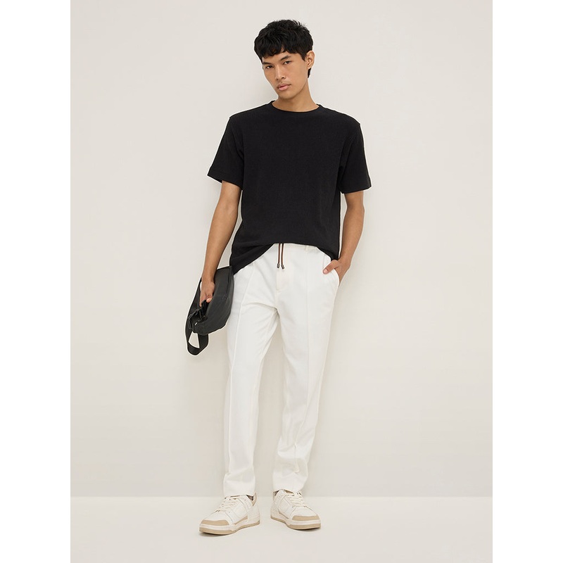Studiofit White Relaxed-Fit Mid-Rise Track Pants