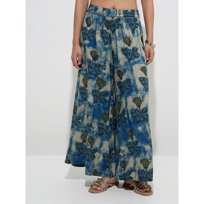 Utsa Blue Floral Pattern Palazzos