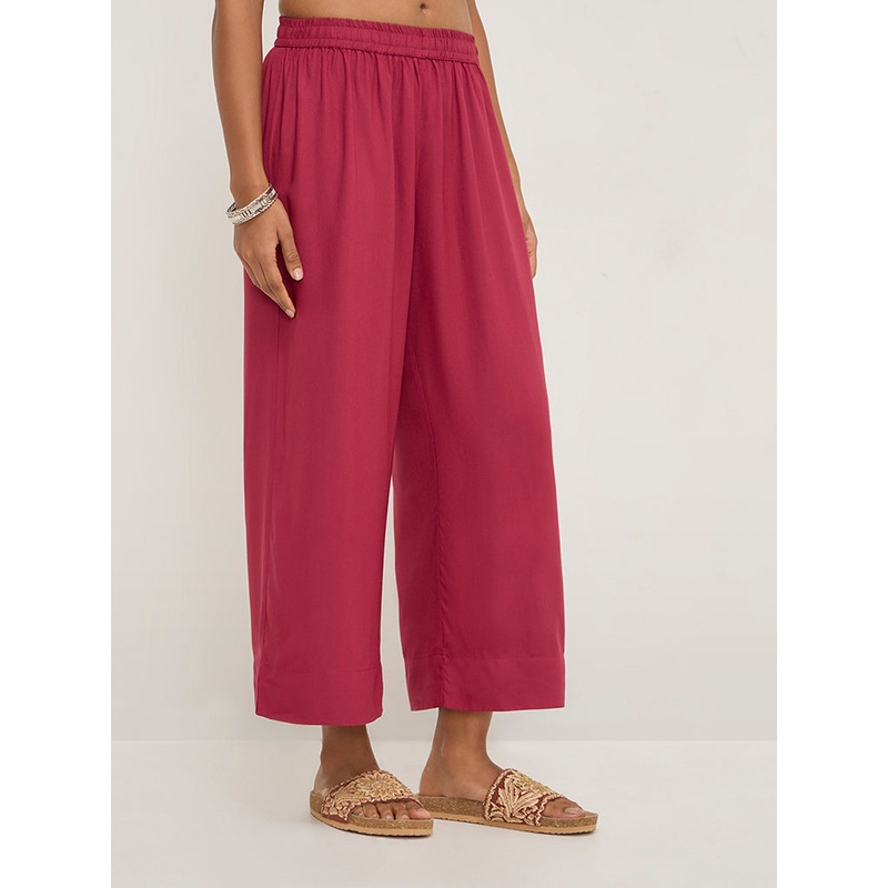 Utsa Magenta Solid Ethnic Pants