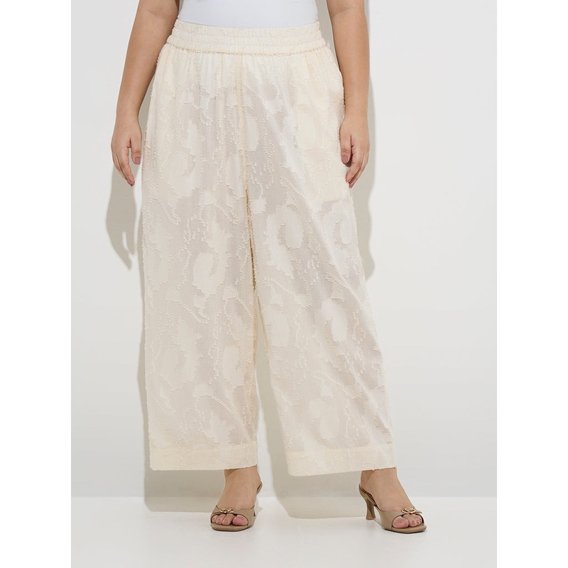 Diza Off-White Textured Cotton Pants