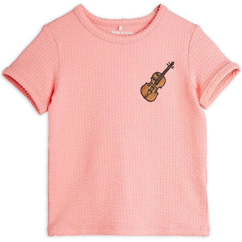 Violin Embroidered T Shirt in Pink by Mini Rodini