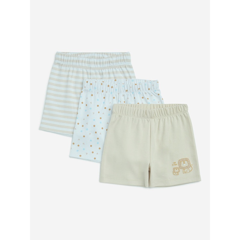 HOP Baby Beige Printed Cotton Shorts – Pack of 3