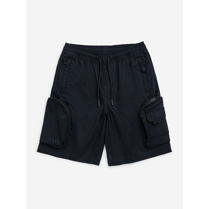 Y&F Kids Black Cargo-Style Cotton-Blend Mid-Rise Shorts