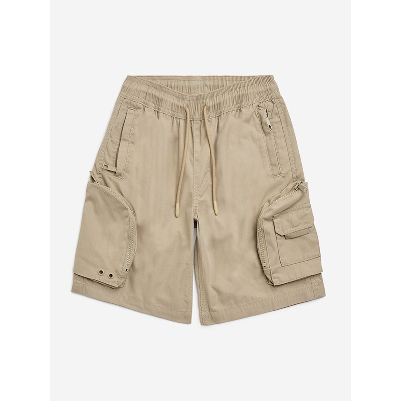 Y&F Kids Taupe Cargo-Style Mid-Rise Cotton-Blend Shorts
