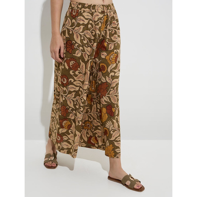 Utsa Olive Botanical Printed Palazzos