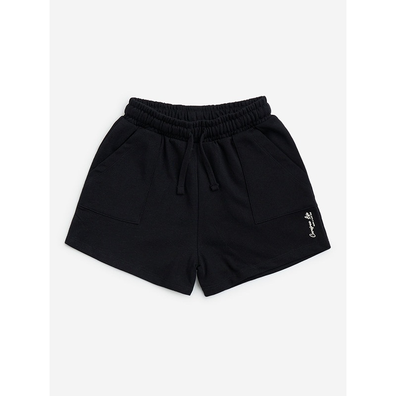 Y&F Kids Black Solid High-Rise Cotton-Blend Shorts