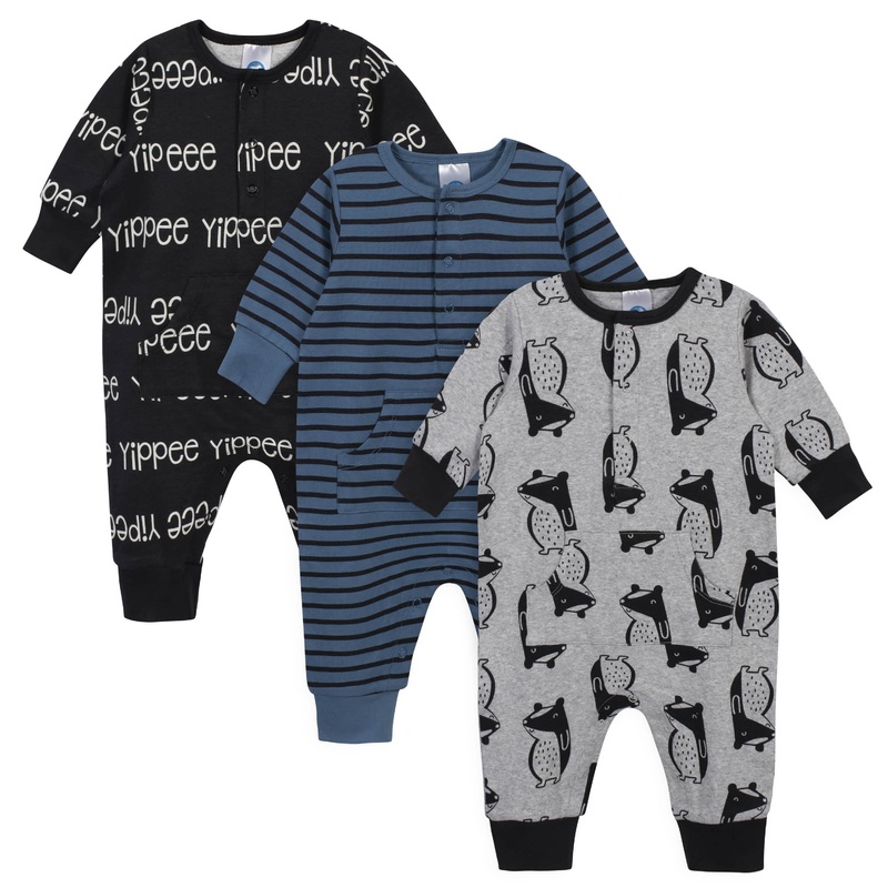 3-Piece Baby Boys Comfy Stretch Badger Coverall Set