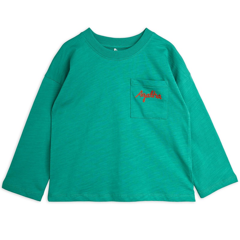 Agatha Embroidered Long Sleeve Tee in Green by Mini Rodini