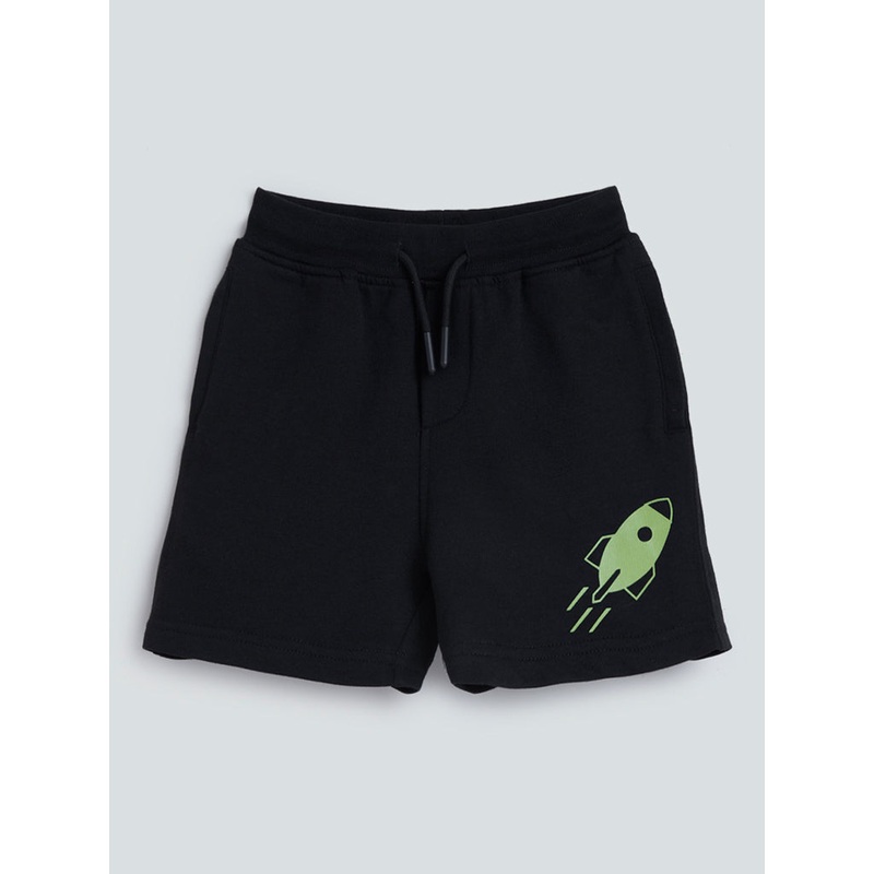 HOP Kids Black Printed Cotton-Blend Shorts