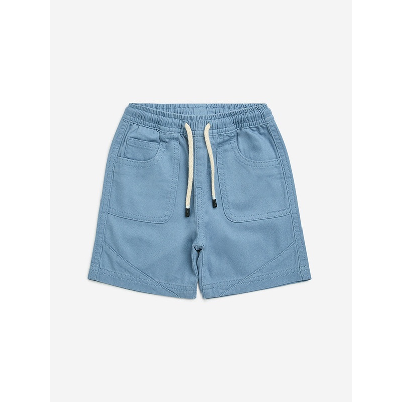 HOP Kids Light Blue Mid-Rise Cotton Shorts LBNU253622060334
