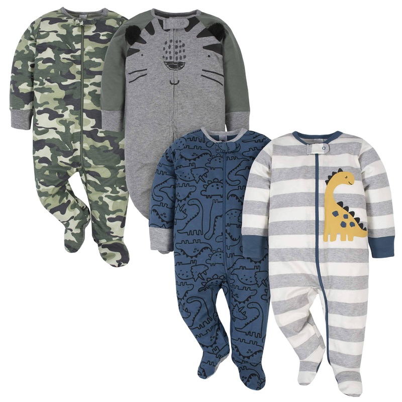 Gerber 4-Pack Baby Boys Dino & Tiger Sleep ‘N Play Bundle