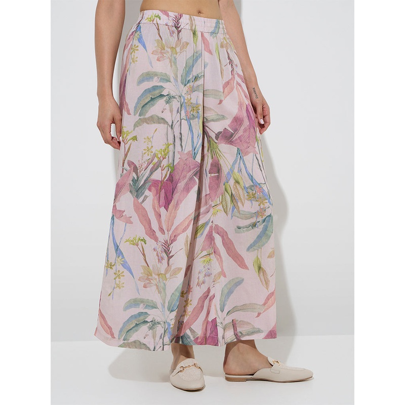 Zuba Dusty Pink Foliage Printed Palazzos