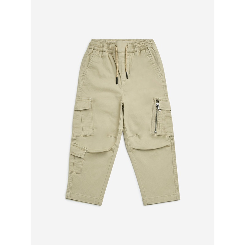 HOP Kids Beige Cargo-Style Mid-Rise Cotton-Blend Pants