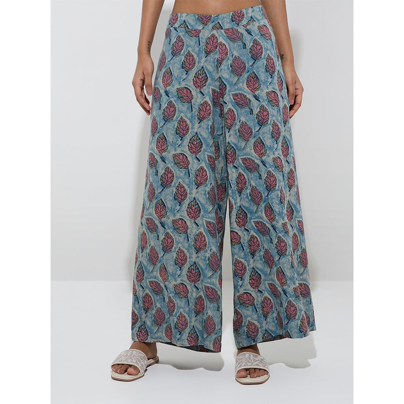 Utsa Blue Leaf Design Palazzos