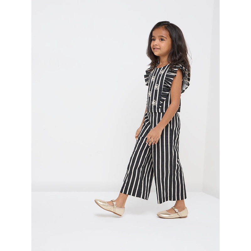 Utsa Kids Black Striped High-Rise Cotton-Blend Ethnic Pants – (2-8yrs)