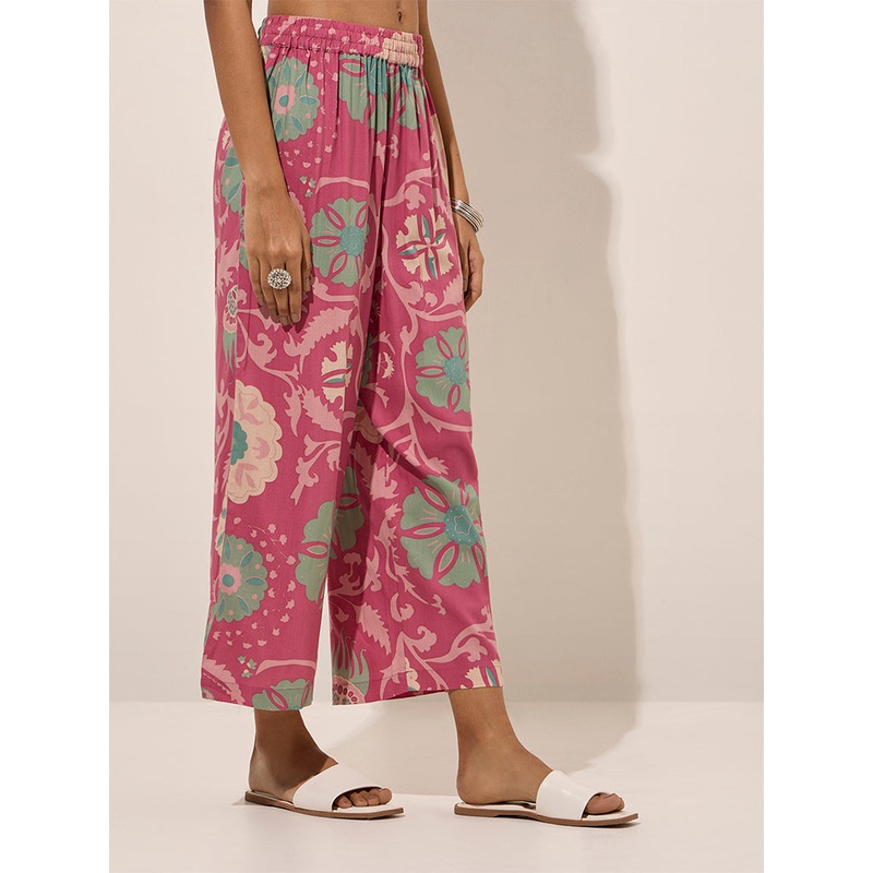 Utsa Pink Floral Printed Ethnic Pants