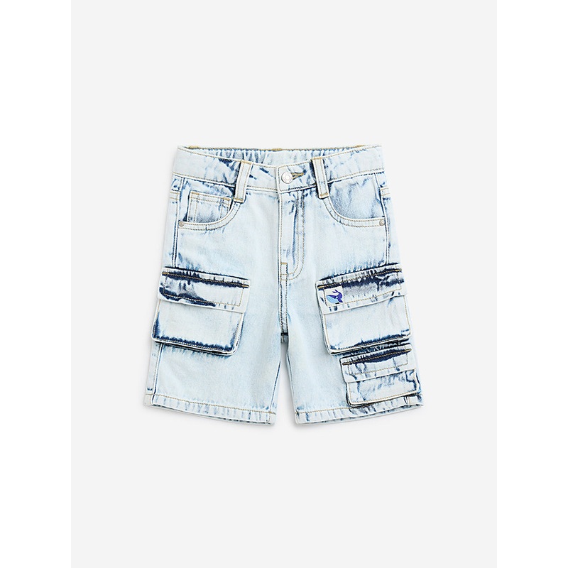 HOP Kids Light Blue Mid-Rise Denim Shorts