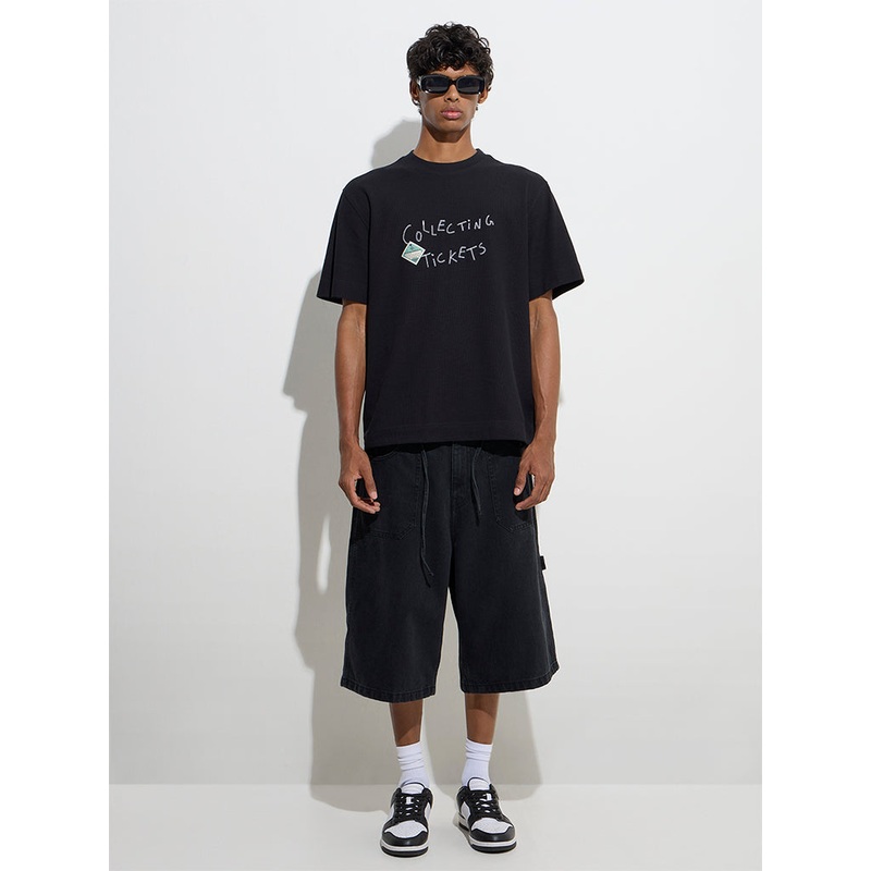 Nuon Charcoal Relaxed-Fit Mid-Rise Denim Jorts