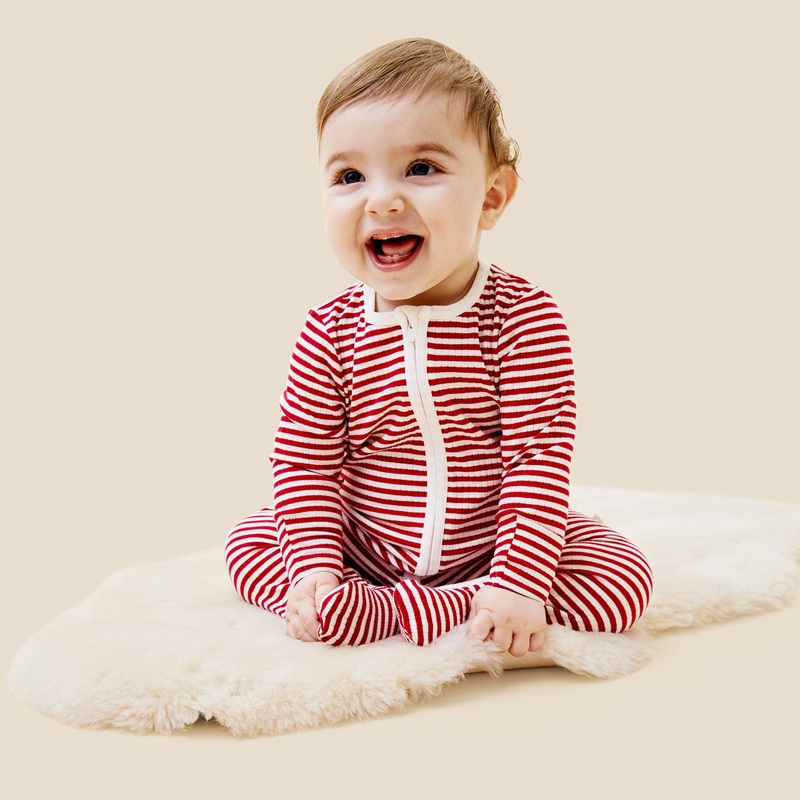 Ruby Stripe Ribbed Clever Zip Sleepsuit