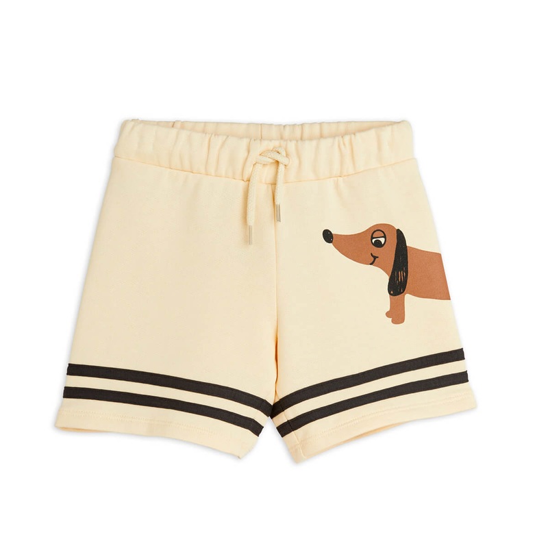 Dog Stripe Sweatshorts in Beige by Mini Rodini