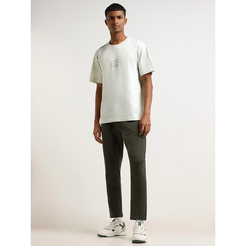 Studiofit Solid Olive Relaxed-Fit Mid-Rise Track Pants