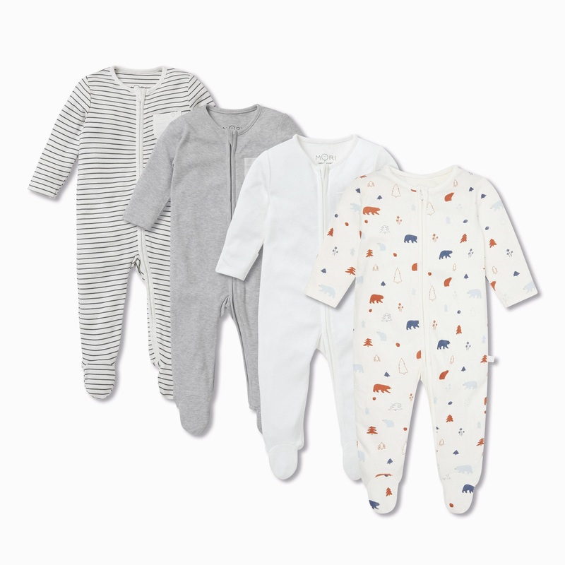 Forest Bear Zip Sleepsuit 4 Pack