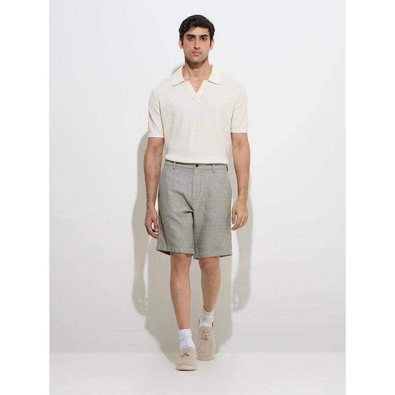 Ascot Grey Self Relaxed-Fit Mid-Rise Cotton-Blend Shorts