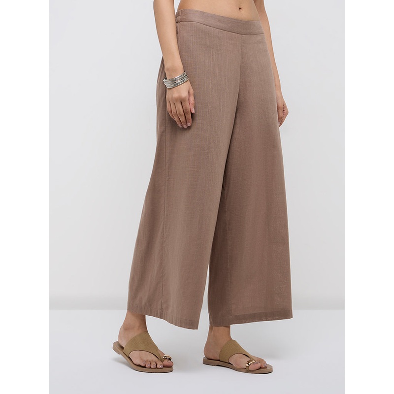Utsa Taupe Solid Cotton Palazzos