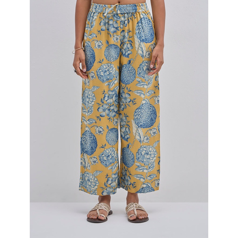 Utsa Yellow Floral Patterned High-Rise Ethnic Pants