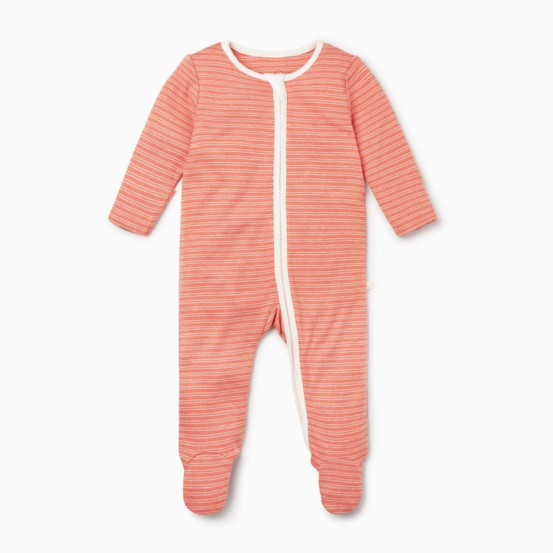 Coral Stripe Zip-Up Sleepsuit
