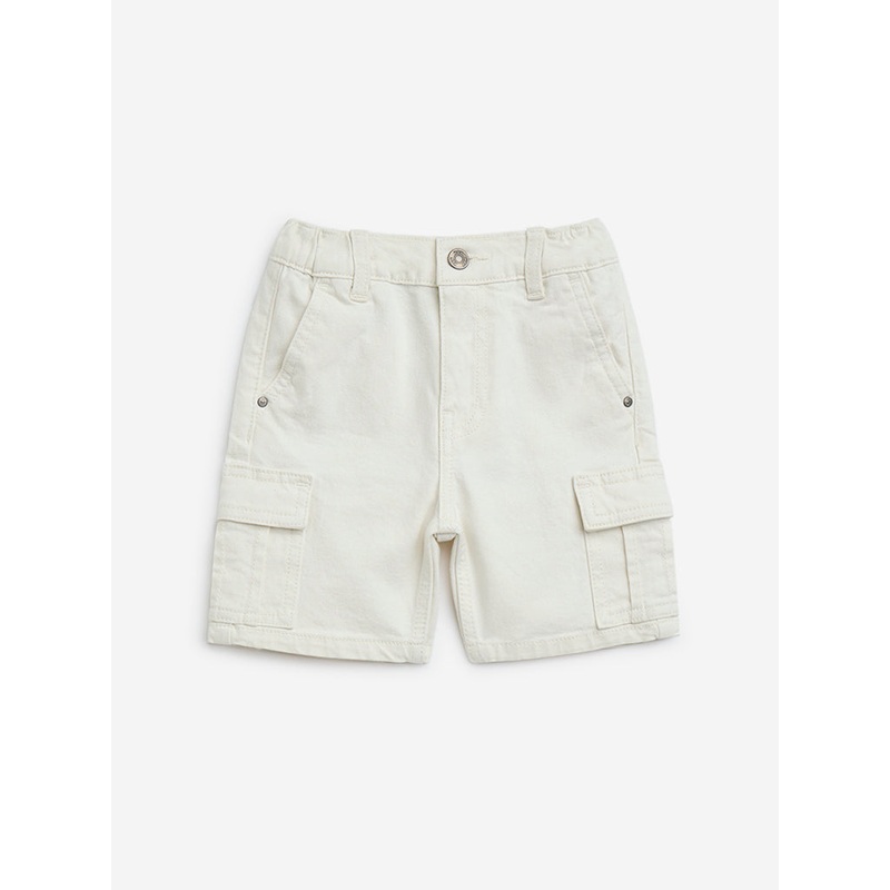 HOP Kids White High-Rise Cargo Shorts