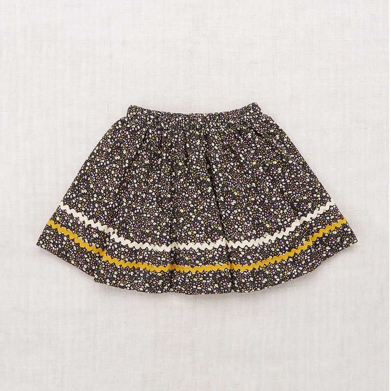 Rickrack Circle Skirt in Carbon / Periwinkle Mini Floral by Misha & Puff – Last Ones In Stock – 3-5 Years