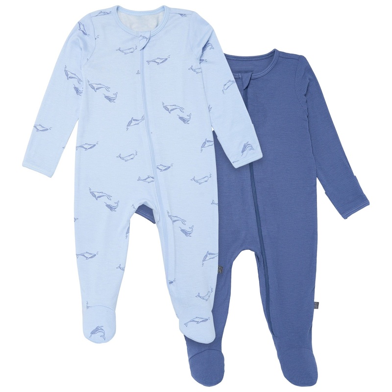 2-Pack Baby Boys Light Blue Whale Sleep ‘N Plays With Mitten Cuffs