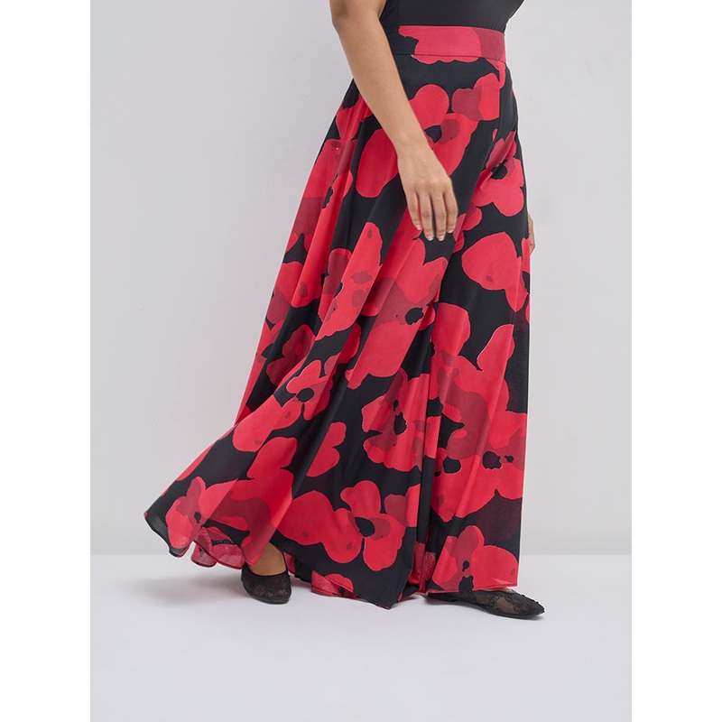 Diza Black Floral Printed High-Rise Palazzos