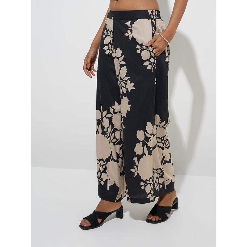 Utsa Black Floral Design Palazzos
