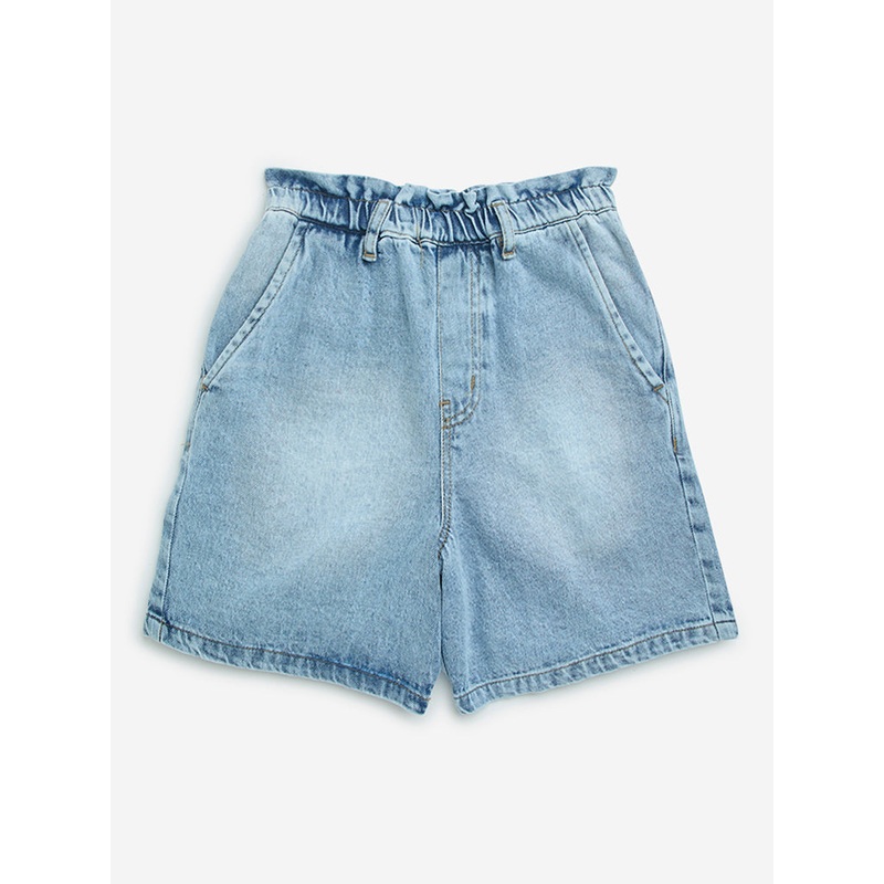 Y&F Kids Blue Ruffle Design High-Rise Denim Shorts