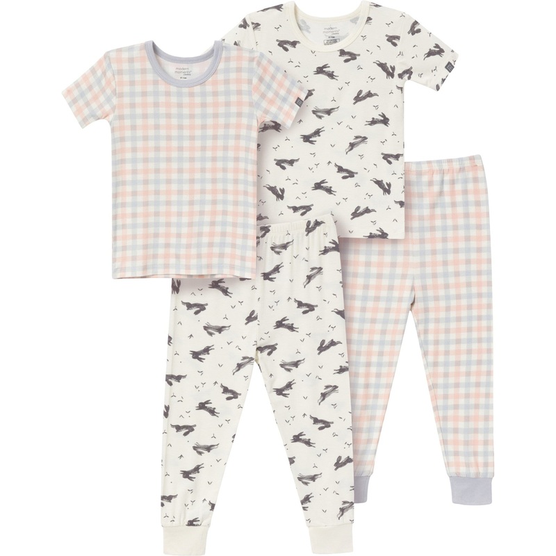 4-Piece Infant & Toddler Neutral Blue Plaid Snug Fitting Pajamas
