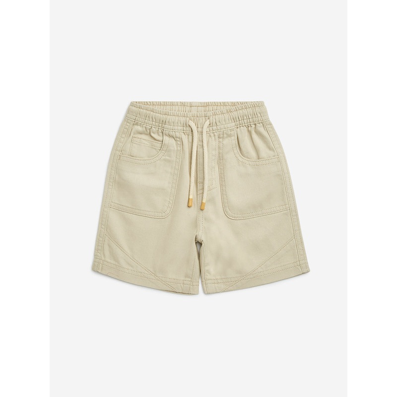 HOP Kids Cream Mid-Rise Cotton Shorts